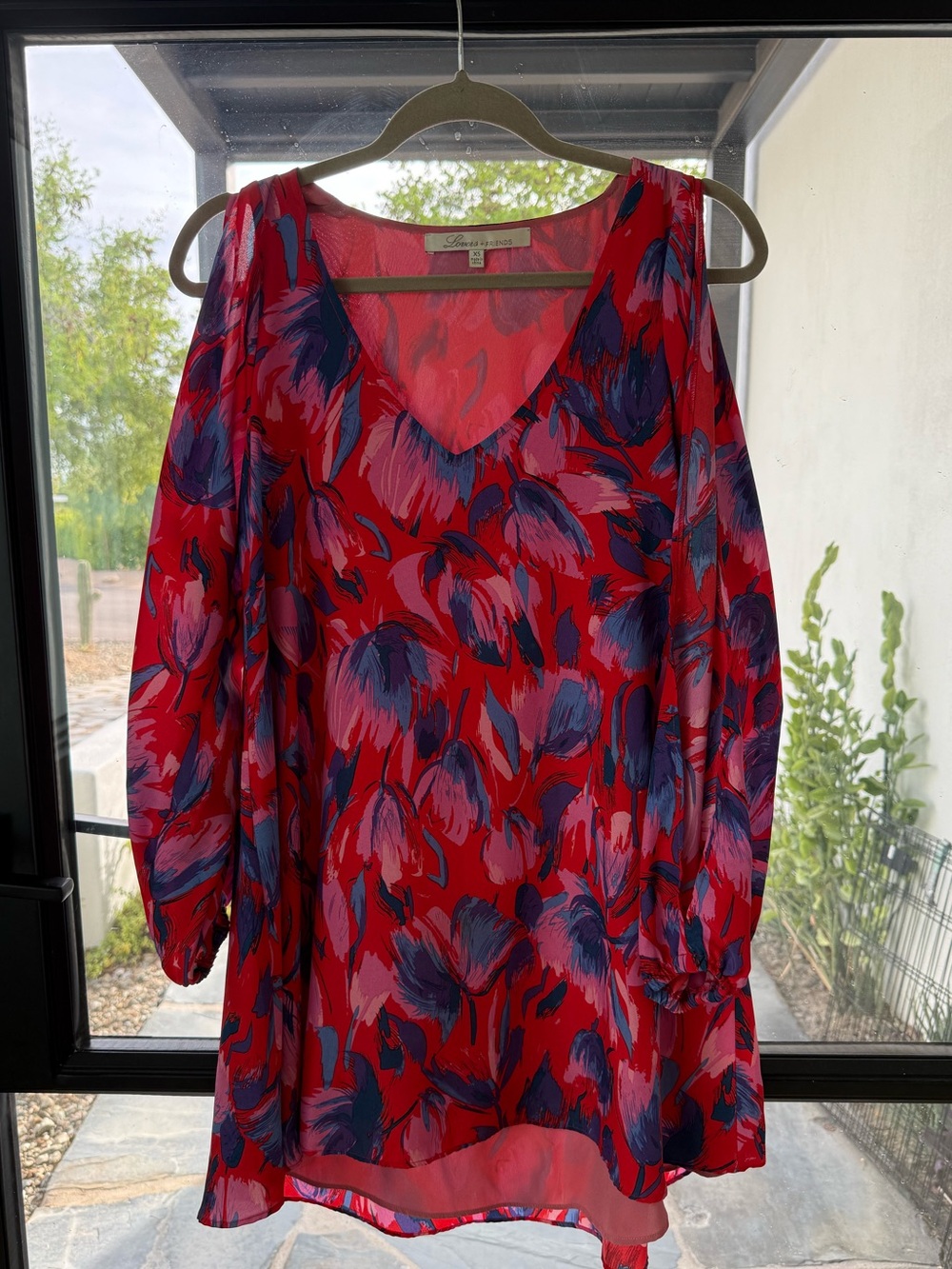 Lovers + Friends Red Floral Long-Sleeve V-Neck Dress